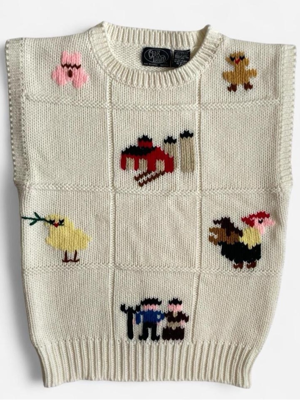 Vintage Oak Bluff white novelty farm theme knit vest